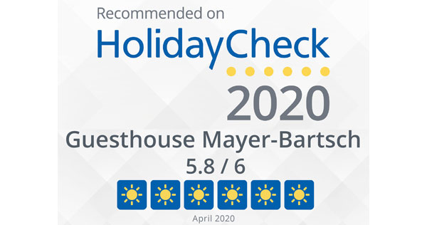 Zertifikat von HolidayCheck mit 5,8 von 6 möglichen Sonnen, April 2020